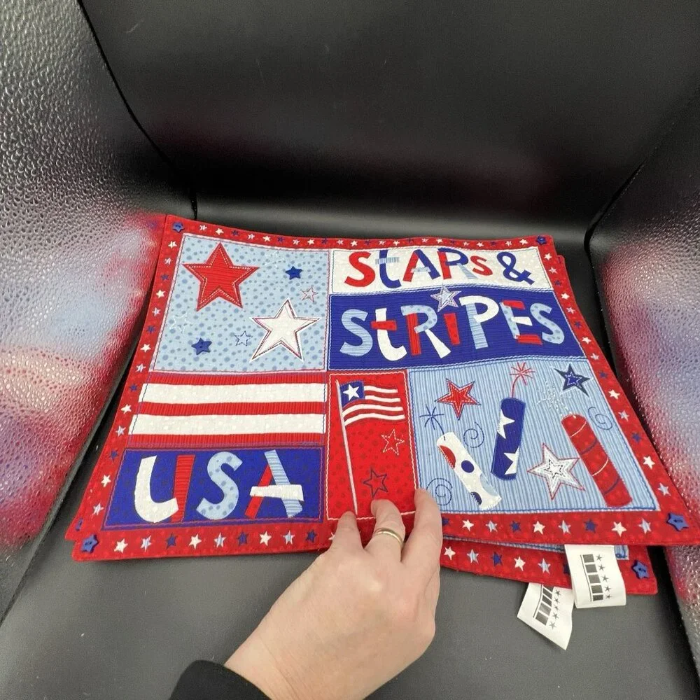 Patriotic Flag Stars Fireworks Tapestry Placemat ~ Set of 2‎ ~ Holiday July 4th